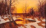 Edward Rosenberg Solnedgang i vinterlandskap Sweden oil painting artist
